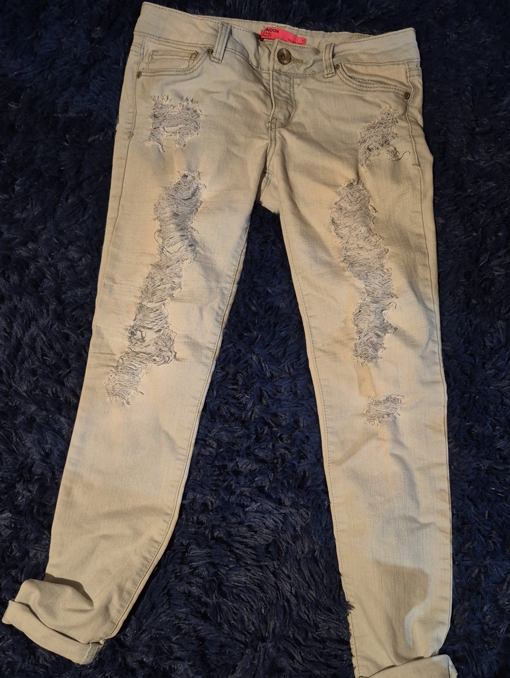 London Fog Light Blue Distressed Skinny Jeans